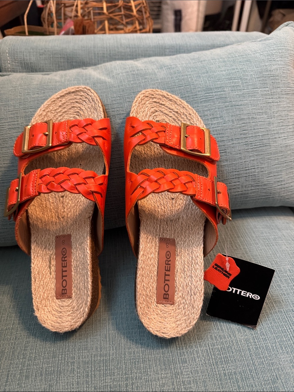 Bottero Women's Orange Braided Double-Buckle Slide Sandals